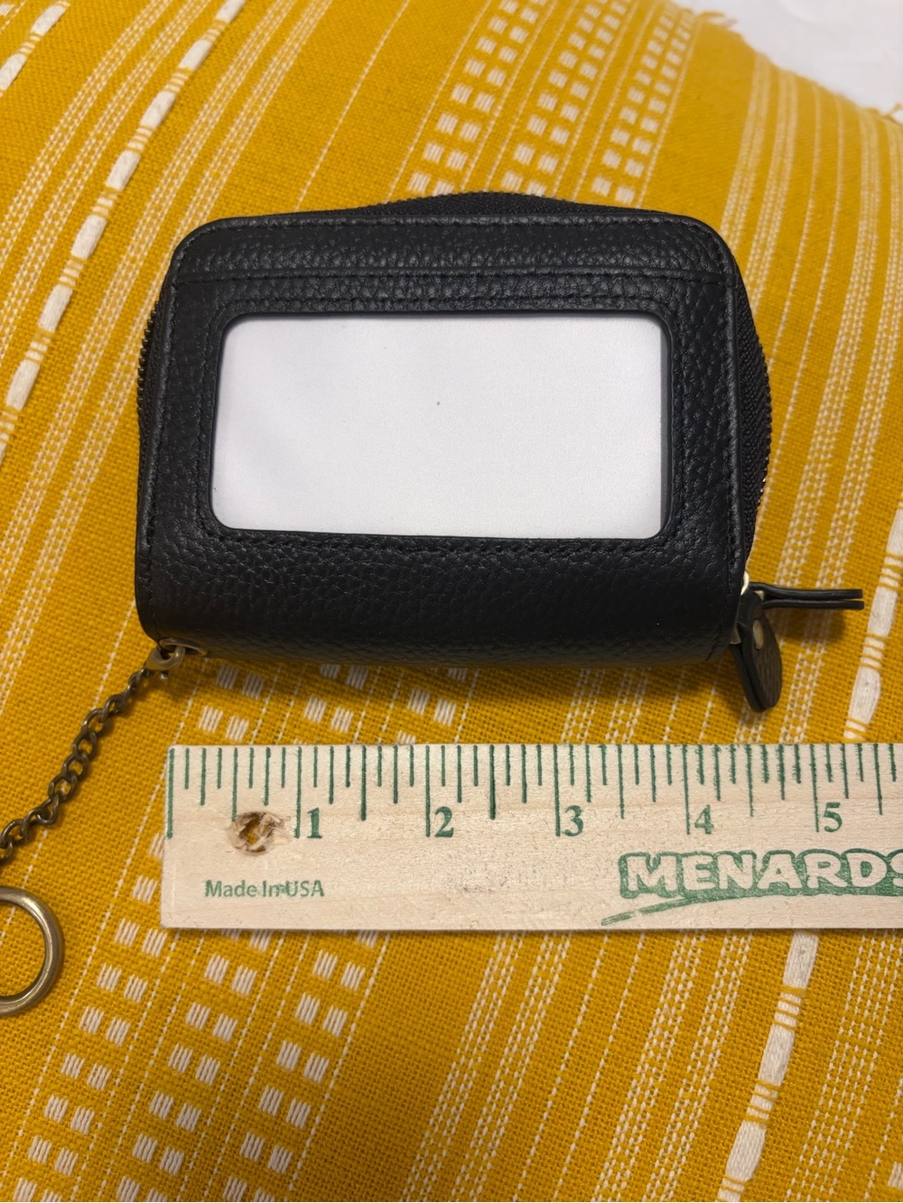 Black Leather ID Card Wallet with Keychain